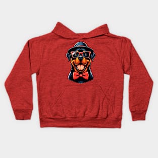 cute Rottweiler Dog Wearing Red Glasses And Bow Tie Kids Hoodie